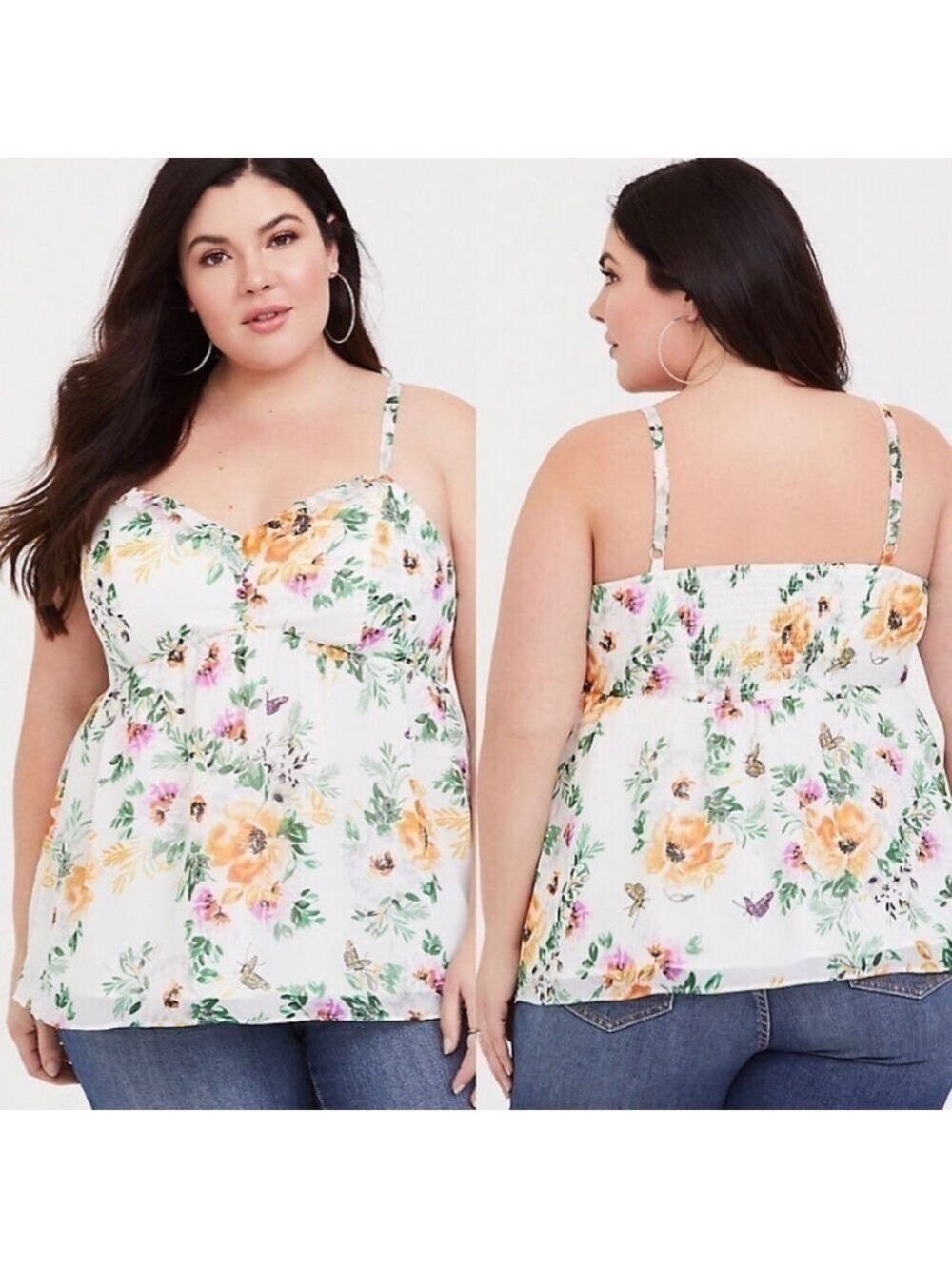 TORRID Ivory Floral Chiffon Babydoll Tank Top